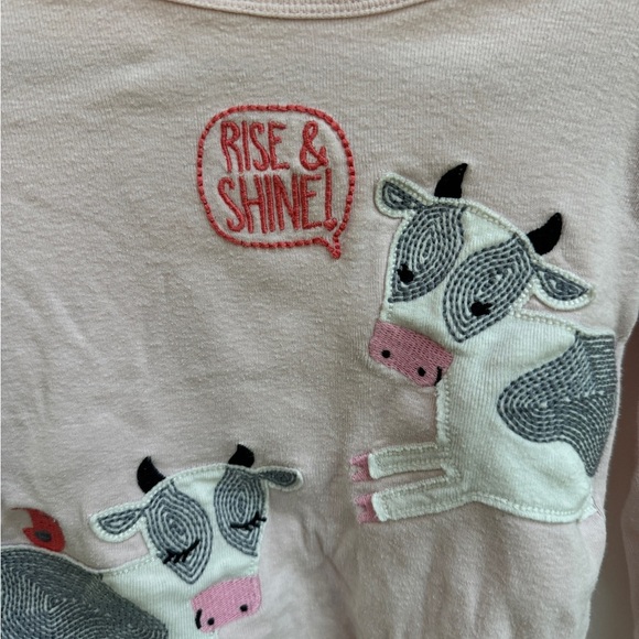 Carter’s 2T Girls Rise and Shine Cow Pink Girls Ling Sleeve Pajama Top - Picture 2 of 5